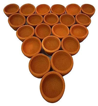 R.V. CRAFTS مصباح طيني مصنوع يدويًا لمهرجان ديوالي - مجموعة من 11 مصباح دييا مع فتيل دييا - Image 2