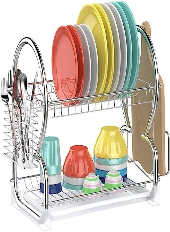 bosig® Dish Drying Rack, 2 Tier Dish Drainer with Utensil Holder Stainless Steel Dish Rack 2 Tier Silver Kitchen Dish Drainer Organizer Storage Rack (Pack of 1) - Image 1