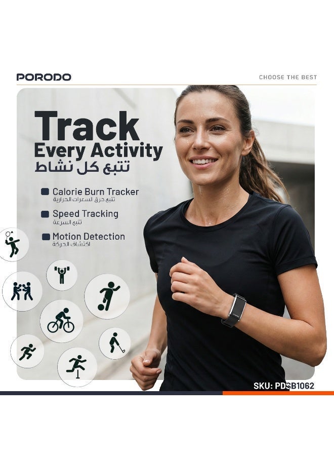 Porodo TrackFit Screenless Smart Fitband, Activity Tracker, Heart Rate Monitor, Blood Oxygen Monitor, Sleep Tracking, Bluetooth 5.4, IP68 Water Resistant, 30-Day Battery Life, Black - Image 3