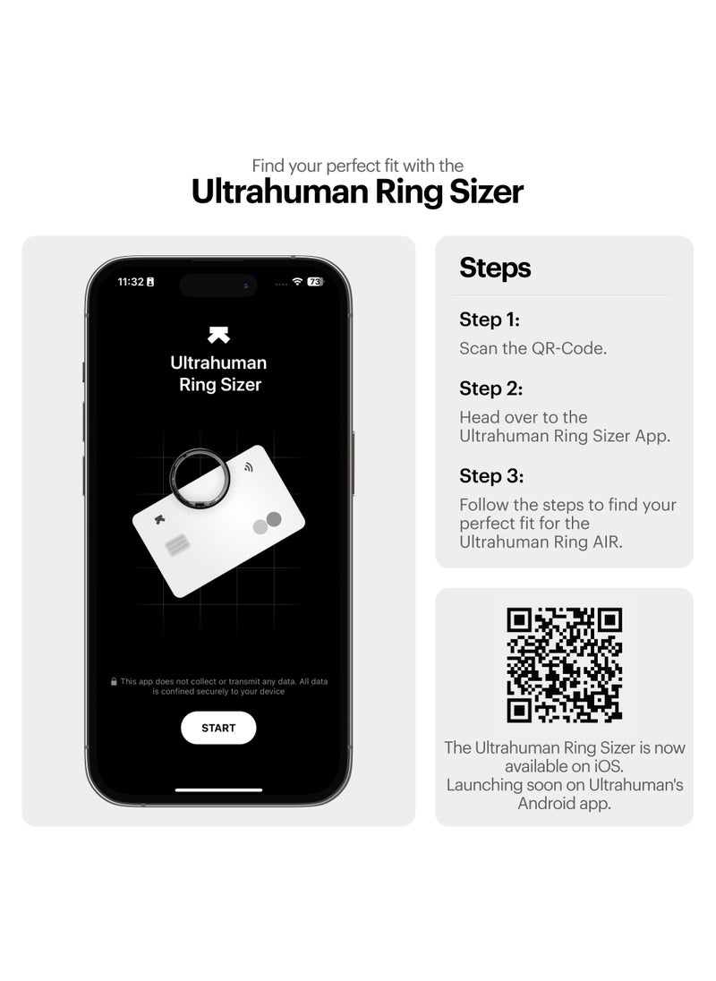 التراهيومان - Ultrahuman Ring AIR - يمكن ارتداؤها لتتبع النوم المتقدم، ومراقبة معدل ضربات القلب ودرجة الحرارة، وتتبع التمارين، والحركة والتعافي، ومقاومة للماء، وعمر البطارية 6 أيام (الحجم 11) - Image 1