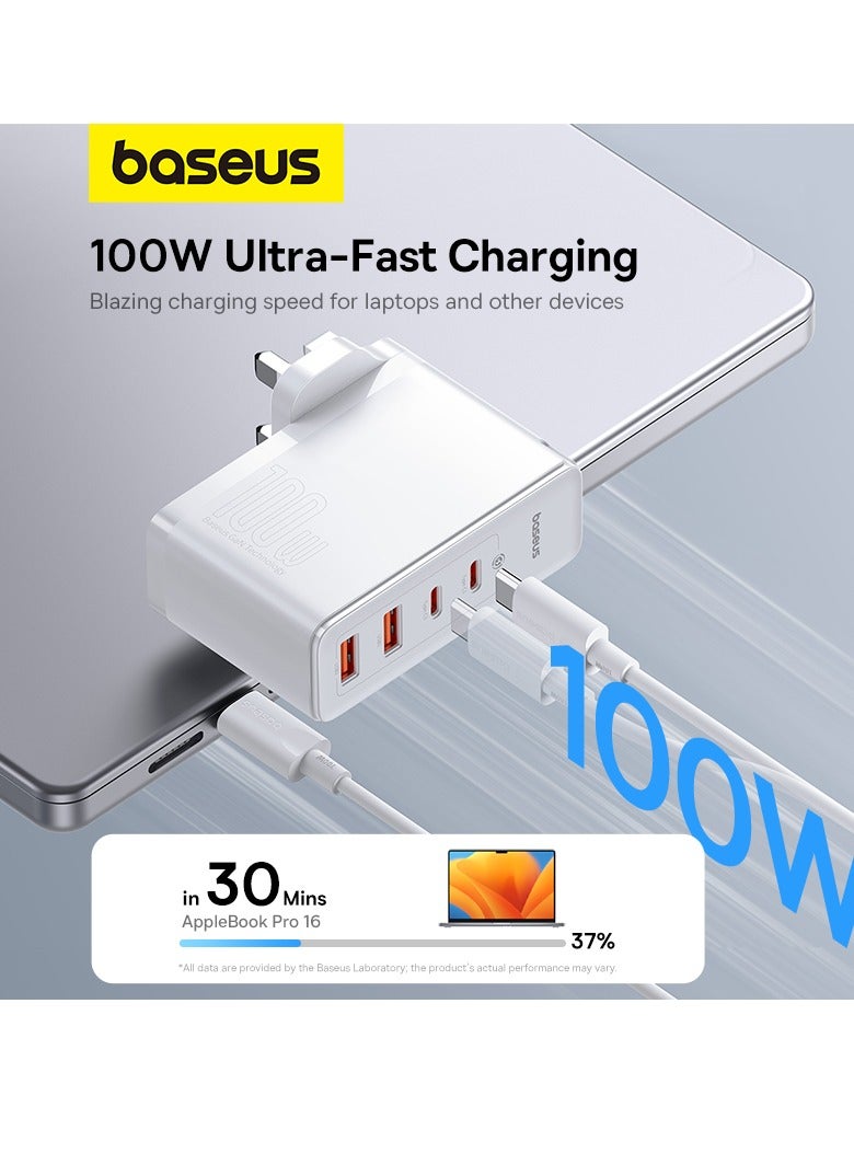 بيسوس شاحن USB C، شاحن حائط 100 وات PD 3.0/QC 4.0 مع كابل USB C إلى C بطول 3.3 قدم، شاحن GaN5 رباعي المنافذ لأجهزة الكمبيوتر المحمولة، iPad Pro، iPhone 15/Pro/14/13 Series، Galaxy S24/S23، MacBook Pro 16 بوصة، Steam Deck - Image 2