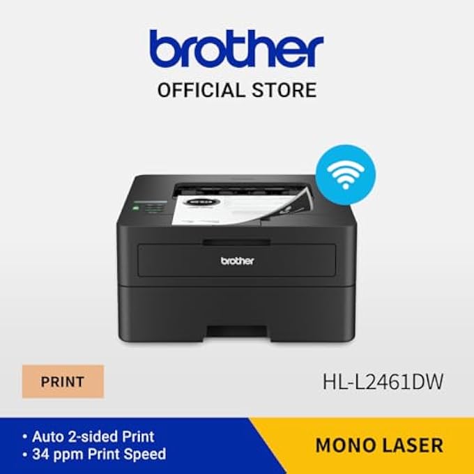 WIRELESS MONOCHROME LASER PRINTER, HL-L2461DW, AUTOMATIC 2 SIDED PRINT, MOBILE PRINTING, HIGH SPEED USB, HIGH YIELD INK TONER, BLACK - Image 2