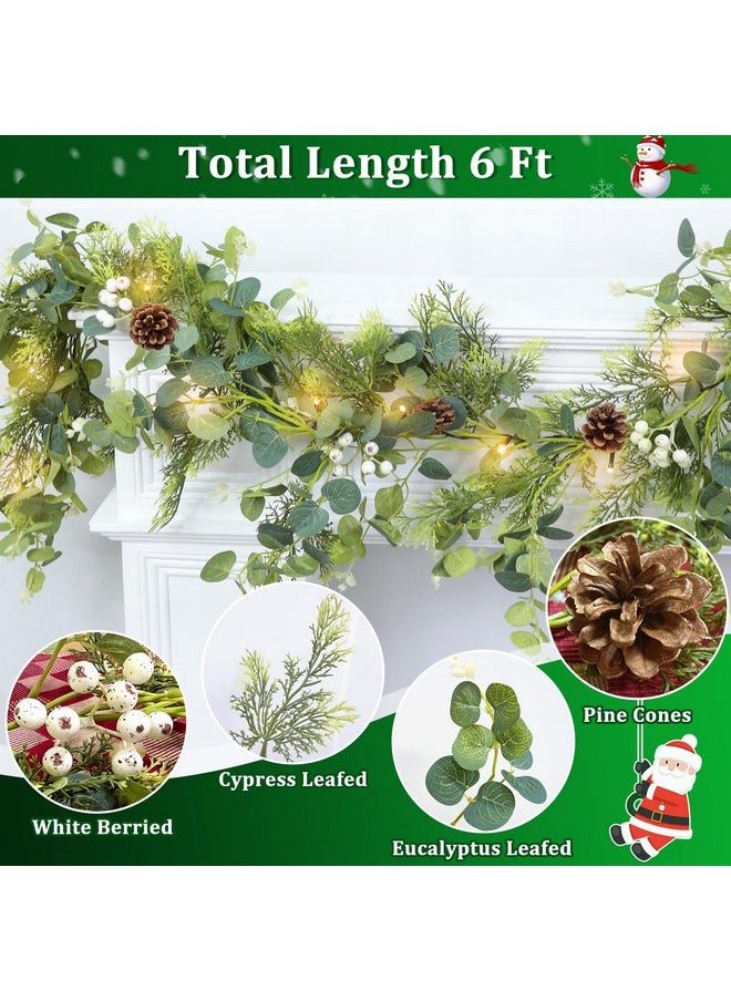 6 Ft Christmas Garland, Real-Touch Cedar Garland Christmas Decorations Greenery Cypress & Eucalyptus Garland with Lights Timer Pine Cones Red Berried, Lighted Xmas Cedar Garland for Indoor Home Decor - pzsku/Z3EB99701B586385CABC7Z/45/_/1740982493/f8e77d8d-7339-4bee-b29d-2adb4aa12271