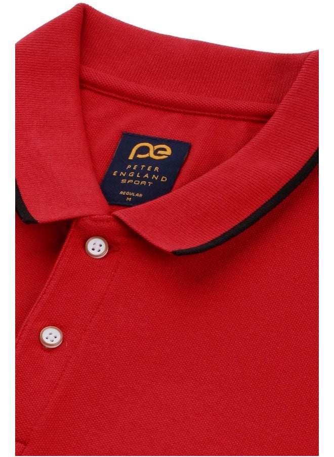 Peter England Peter England Men's Snug Fit Solid Polo T-Shirt with Coloured Collar Tipping| Cotton Rich| Premium Pique Weave  - Image 2