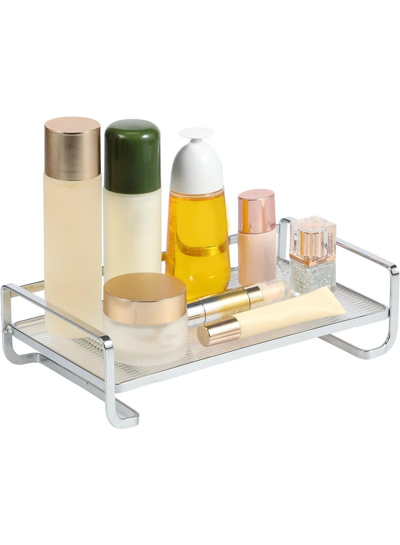 Bathroom Vanity Tray – Silver Acrylic  Metal Perfume Tray for Dresser, Makeup, Skincare  Cologne Organizer – Decorative Waterproof Countertop Tray for Bathroom, Bedroom, or Toilet Tank (Silver)  - Image 1
