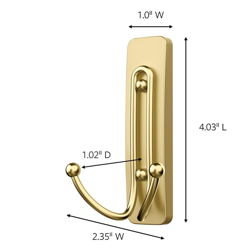 Command Command Large Satin Brass Double Hooks, 2 Hooks and 2 Command Strips, Damage Free Hanging Wall Hooks with Adhesive Strips, No Tools Coat Hooks for Hanging Home Decor, Holds up to 4 lb - Image 4