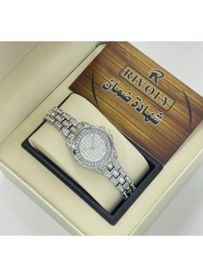 ريفولي ساعة يد نسائية من الفولاذ المقاوم للصدأ مرصعة بالكريستال