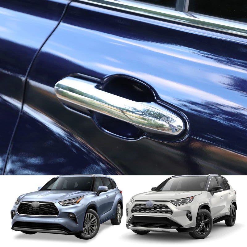 YAKANEY for Toyota RAV4 20192025 Door Handle Cover Trims for Toyota Highlander 20202025 Chrome Exterior Sporty Decorative Strip Cover Molding Trims with Smart Key Hole