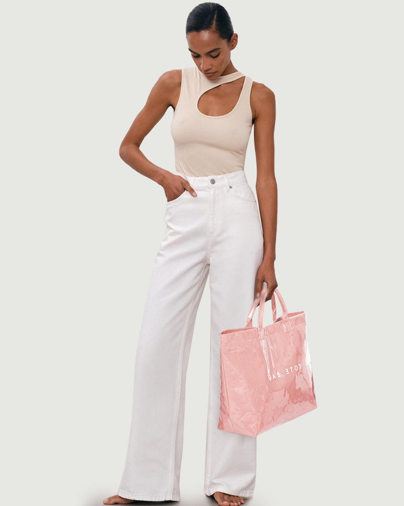 Lushandy PVC Tote Bag Women's Plastic Tote Purse Large Letters Print Hobo Handbag for Work, Beach, Gift (Pink) - Image 2