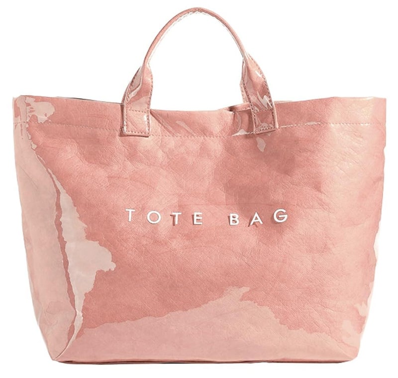 Lushandy PVC Tote Bag Women's Plastic Tote Purse Large Letters Print Hobo Handbag for Work, Beach, Gift (Pink) - Image 1