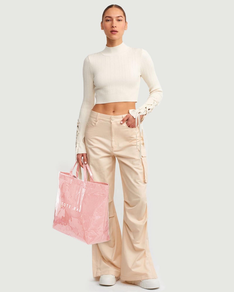 Lushandy PVC Tote Bag Women's Plastic Tote Purse Large Letters Print Hobo Handbag for Work, Beach, Gift (Pink) - Image 3