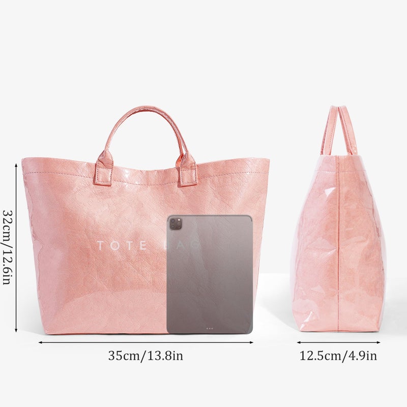 Lushandy PVC Tote Bag Women's Plastic Tote Purse Large Letters Print Hobo Handbag for Work, Beach, Gift (Pink) - Image 5
