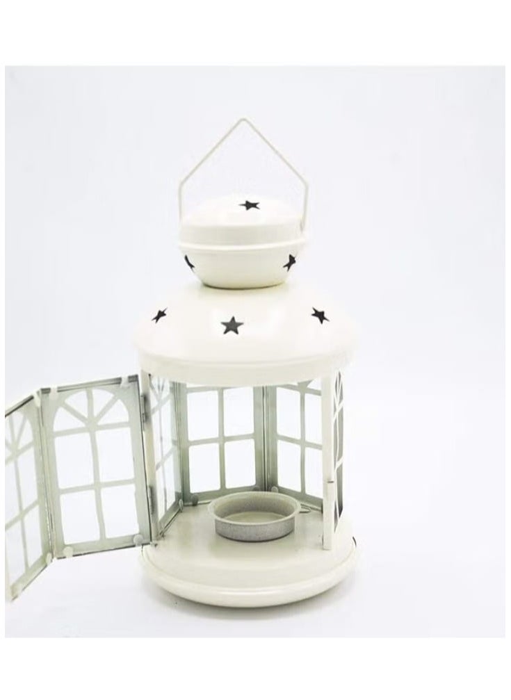 Generic - Hexagonal lantern with a unique design for home and courtyard decor and Ramadan celebrations, white glass - Image 1
