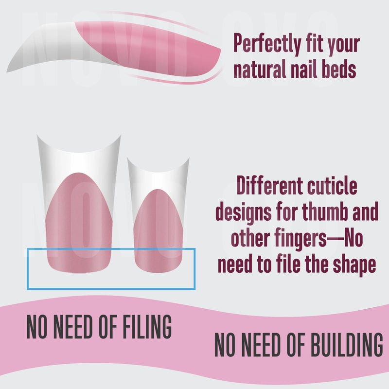 NOVO OVO Halloween White French Tip Duck Feet Nail Tips BERRY PINK Full Cover Press on Acrylic with Moon Curve, Thick Medim Long Pre-Etched Matte Wide Soft Gel False Nail Extension x 15 Sizes 150 pcs - Image 2