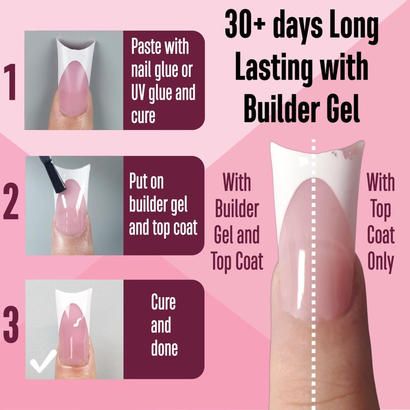 NOVO OVO Halloween White French Tip Duck Feet Nail Tips BERRY PINK Full Cover Press on Acrylic with Moon Curve, Thick Medim Long Pre-Etched Matte Wide Soft Gel False Nail Extension x 15 Sizes 150 pcs - Image 5