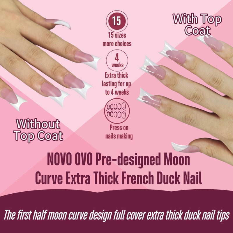 NOVO OVO Halloween White French Tip Duck Feet Nail Tips BERRY PINK Full Cover Press on Acrylic with Moon Curve, Thick Medim Long Pre-Etched Matte Wide Soft Gel False Nail Extension x 15 Sizes 150 pcs - Image 4