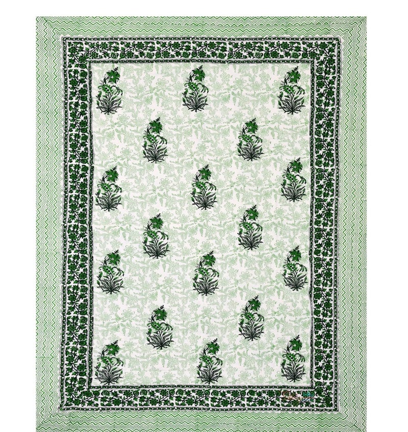 AARMOZY Hand Block Quilt Cotton Double Bed Jaipur Razai Buta Print Green 90X108 INCHE - Image 5