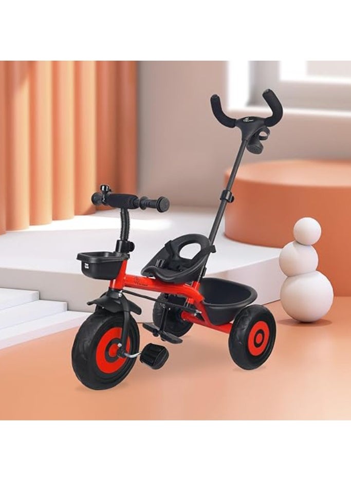 Tricycle for Kids with Adjustable Parental Control, Premium EVA Wheels, Seat Belt & Storage Basket | Baby Trike Cycle for 1.5 to 5 Year, Upto 25 Kg Boy/Girl (Red)  - Image 1