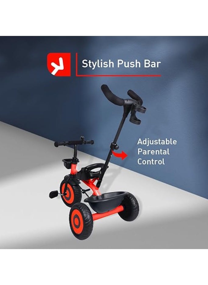 Tricycle for Kids with Adjustable Parental Control, Premium EVA Wheels, Seat Belt & Storage Basket | Baby Trike Cycle for 1.5 to 5 Year, Upto 25 Kg Boy/Girl (Red)  - Image 3