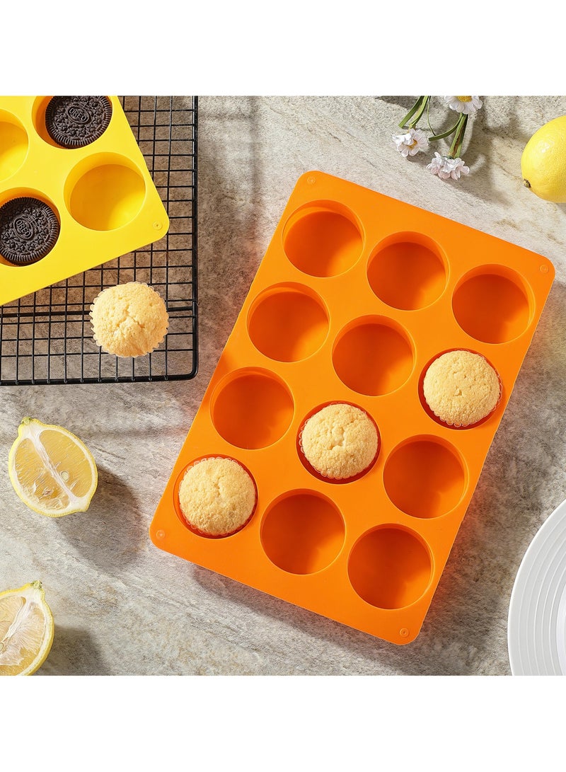 sokany 2 Pieces Oreo Chocolate Cookie Silicone Molds, 12 Cavity Round Silicone Mold, Baking Mold for Oreo, Chocolate, Cookie, Candy, Mini Cake, Jelly (Orange, Yellow) - Image 5