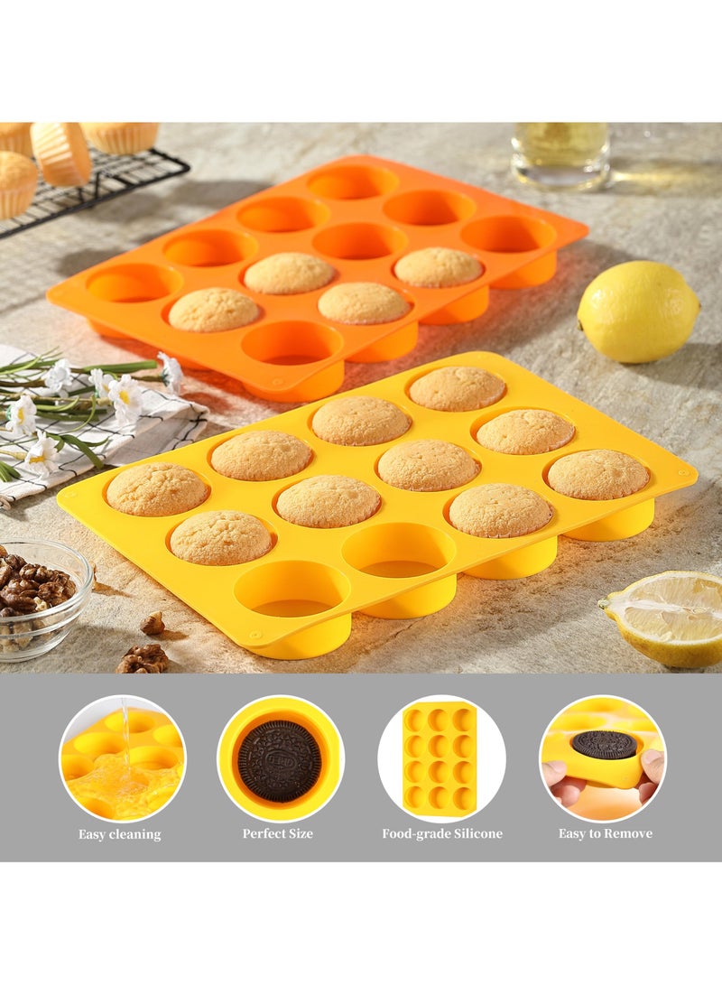 sokany 2 Pieces Oreo Chocolate Cookie Silicone Molds, 12 Cavity Round Silicone Mold, Baking Mold for Oreo, Chocolate, Cookie, Candy, Mini Cake, Jelly (Orange, Yellow) - Image 3
