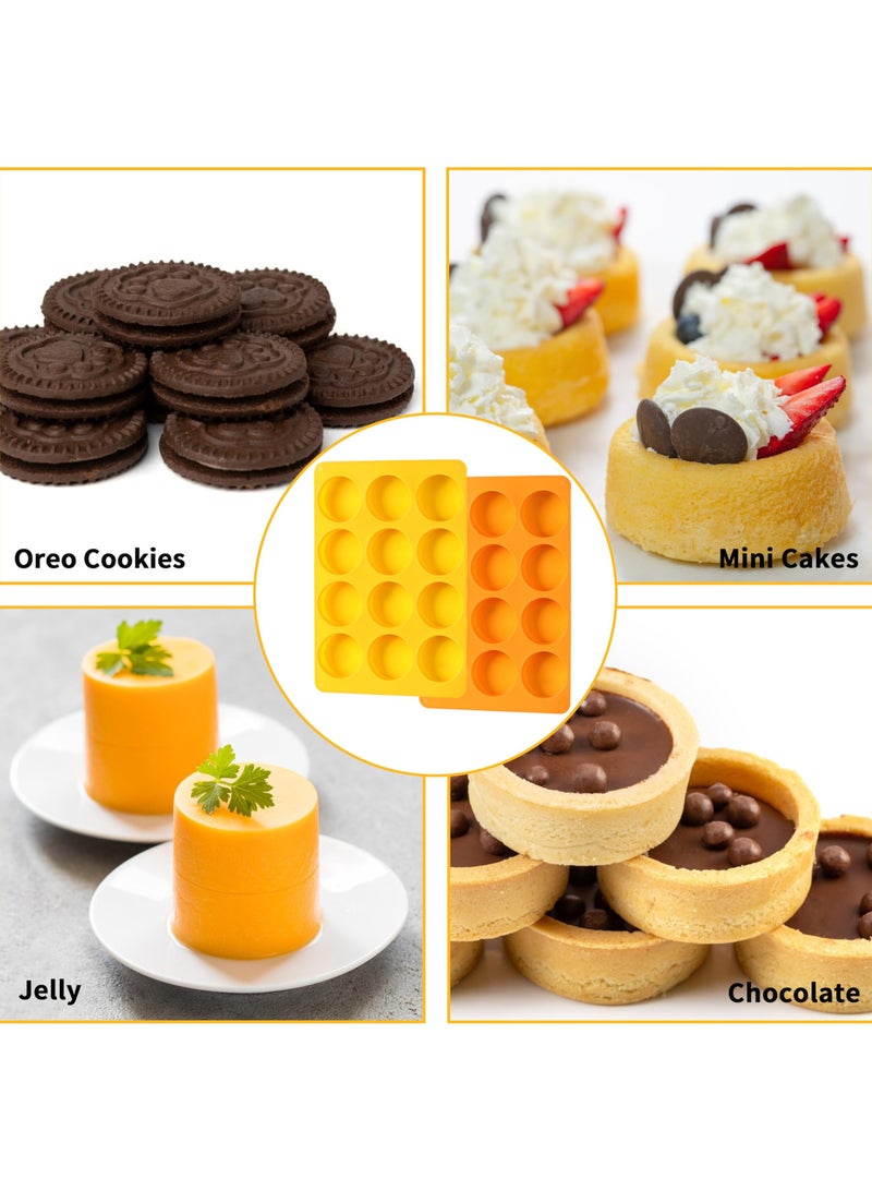 sokany 2 Pieces Oreo Chocolate Cookie Silicone Molds, 12 Cavity Round Silicone Mold, Baking Mold for Oreo, Chocolate, Cookie, Candy, Mini Cake, Jelly (Orange, Yellow) - Image 4