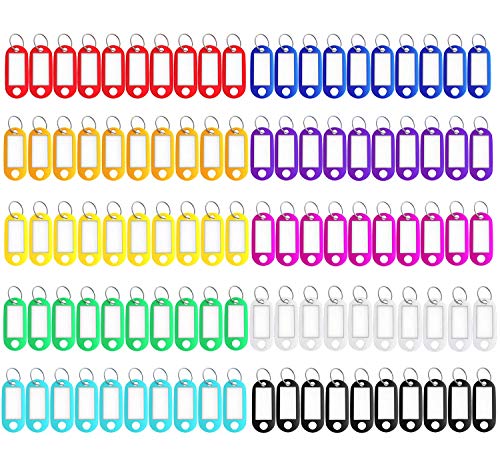 Eunhdet 150 Pack Plastic Key Tags with Labels, 10 Assorted Colors Key Labels Keychain Label Identifiers ID Tags with Split Ring - Image 1