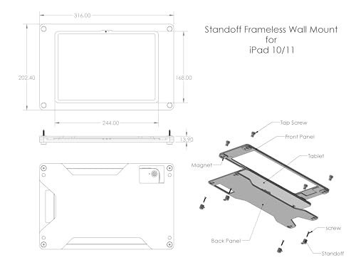 TABcare Acrylic Wall Mount Floating Frameless Display with Metal Standoff for iPad 10 10.9, 11 A16 Tablet (Black, iPad 10/11) - Image 3