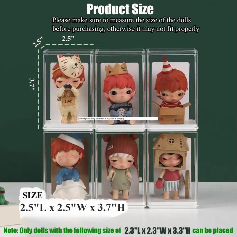 WMM 6 PCS Small Display Case for Mini Figures Clear Blind Box for Mini Collectibles-Figures, Stackable Miniature Display Box Dustproof Clear Storage Box Showcase for Pop Mart - Image 3
