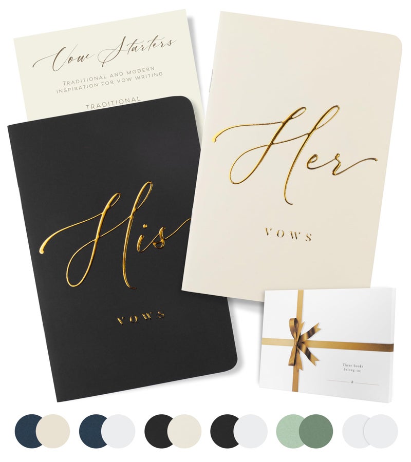 Artesori Wedding Vow Book For Her & Him Soft Touch Gold Foil Engraving 28 Lined Pages Wedding Vow Books His And Hers Wedding Essentials Wedding Registry Ideas His And Hers Gifts [Ivory & Black] - Image 1