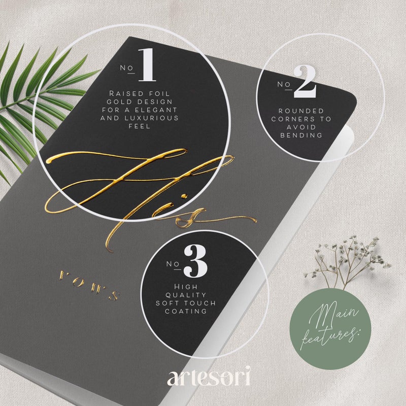 Artesori Wedding Vow Book For Her & Him Soft Touch Gold Foil Engraving 28 Lined Pages Wedding Vow Books His And Hers Wedding Essentials Wedding Registry Ideas His And Hers Gifts [Ivory & Black] - Image 4