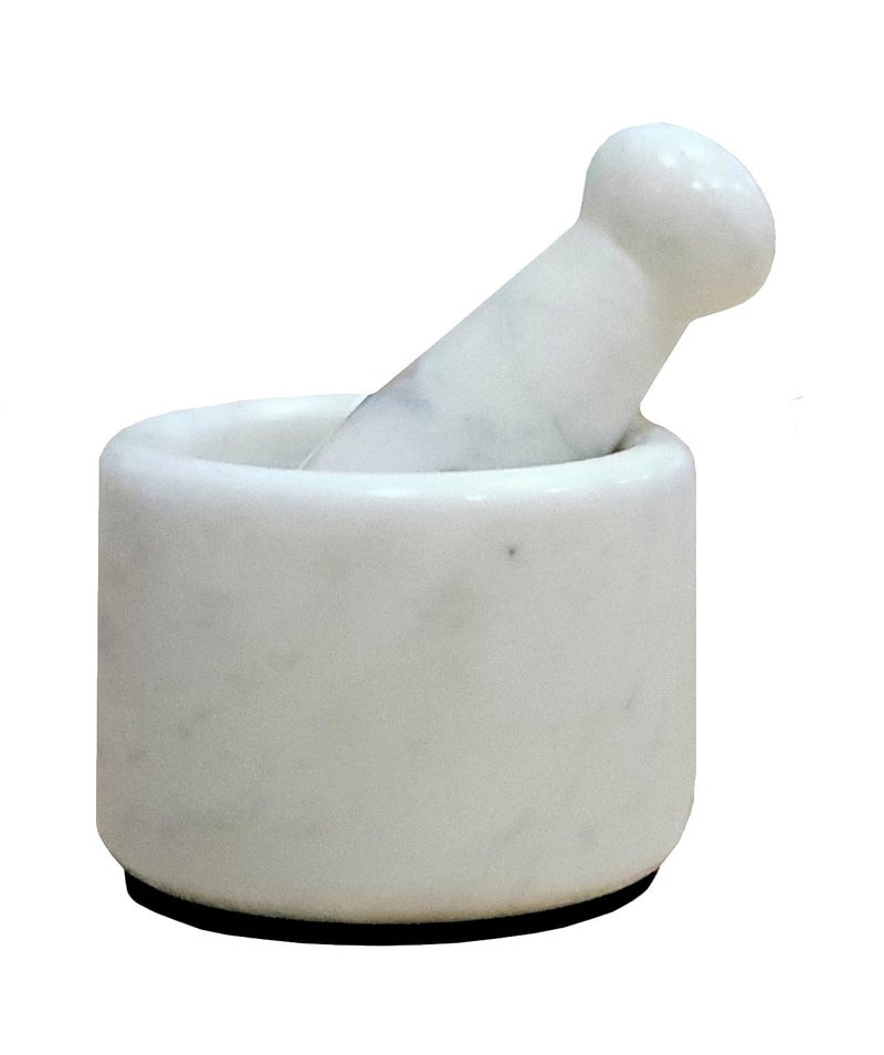 KLEO 275 Diameter White Marble Stone Mortar and Pestle Set Spice Medicine Pills Grinder Masher SMALL SIZE - Image 1