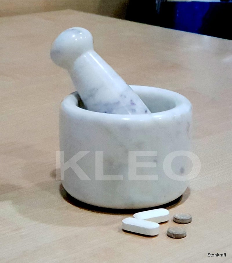 KLEO 275 Diameter White Marble Stone Mortar and Pestle Set Spice Medicine Pills Grinder Masher SMALL SIZE - Image 3