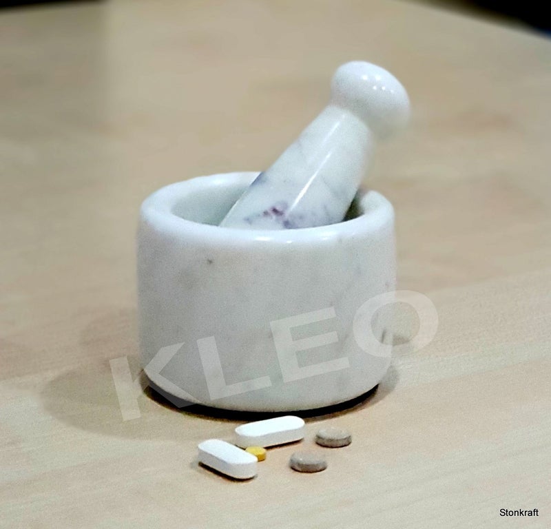 KLEO 275 Diameter White Marble Stone Mortar and Pestle Set Spice Medicine Pills Grinder Masher SMALL SIZE - Image 2