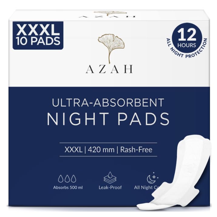 Azah XXXL Sanitary Napkins for Women [Pack of 10] | Extra Large Night Pads | Cottony Soft Sanitary Pads for Women | XXXL Pads for Womens | Leak Proof for Overnight Protection | Extra Long & Wide Back - Image 1