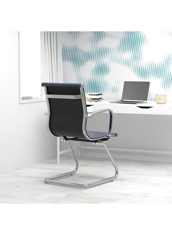 Mahmayi Modern UL UT-C031V Visitor Chair Ergonomic PU Chair with Fixed Armrest, Ideal for Home and Office - Blue - Image 5