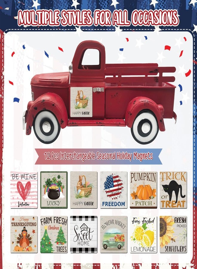 Teeloray Thanksgiving Table Decor 13.4 Inch Farmhouse Vintage Truck with 12 Magnets Fall Thanksgiving Centerpieces for Tables Rustic Turkey Decoration Metal Pickup Interchangeable Holiday Decor, White - Image 3