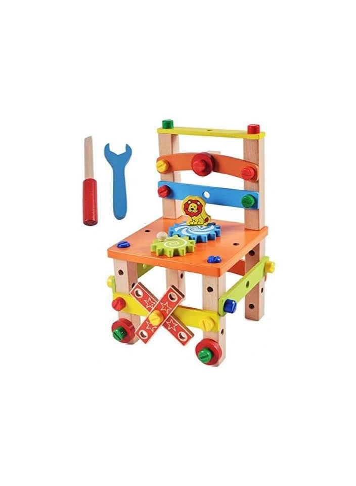 asmat Creative Wooden Kid's Multifunctional Disassembling Chair with Nut & Screw – Eco-Friendly Educational Toy for Hands-On Learning, STEM Development, and Fine Motor Skill Building, Ideal for Ages 3+ - Image 1