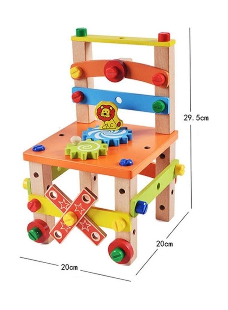 asmat Creative Wooden Kid's Multifunctional Disassembling Chair with Nut & Screw – Eco-Friendly Educational Toy for Hands-On Learning, STEM Development, and Fine Motor Skill Building, Ideal for Ages 3+ - Image 2