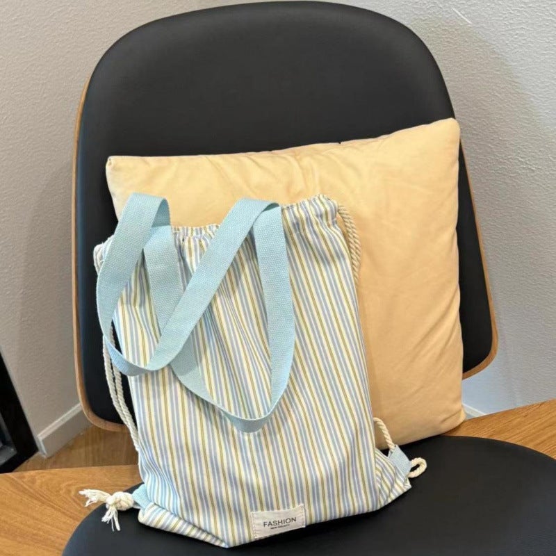 Canvas Casual Backpack Commuter 2024 Fresh New Style Drawstring Backpack Striped Large Capacity Shoulder Bag - Image 1