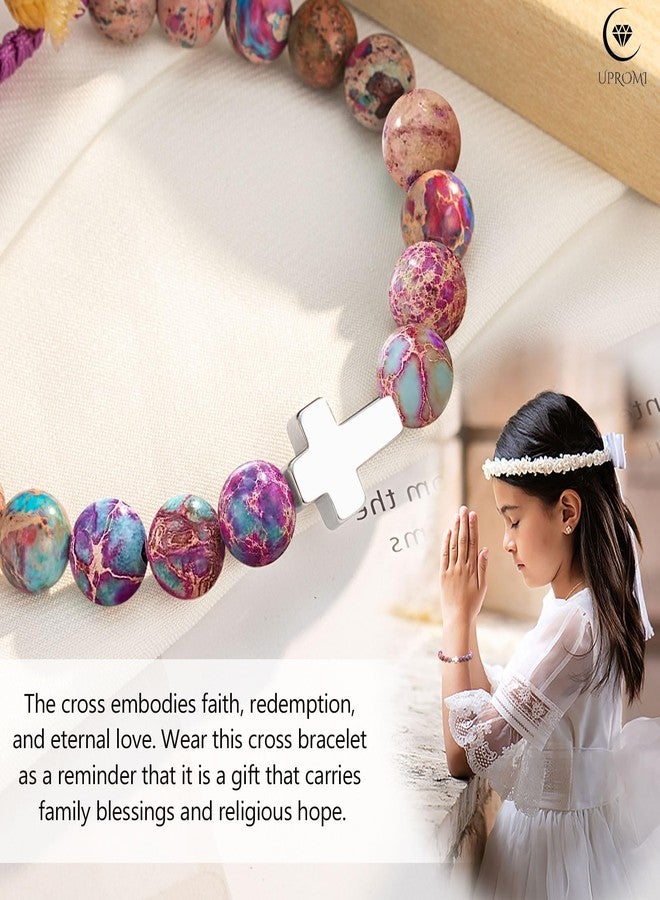 UPROMI Baptism Gifts for Girl Cross Bracelet Religious Christmas Christian Gifts for Kids Christening Catholic First Communion Girls Stocking Stuffers - Image 2