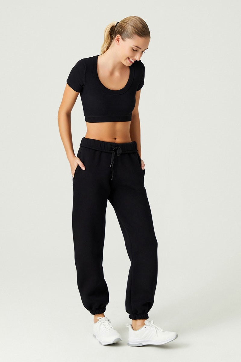 Los Ojos x Melodi Black Cotton Twill Crop T-Shirt Short Sleeve  - Image 4