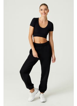 Los Ojos x Melodi Black Cotton Twill Crop T-Shirt Short Sleeve  - Image 3