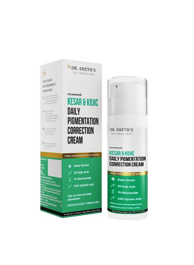 Dr. Sheth's Kesar & Kojic Daily Pigmentation Correction Cream With Kesar Extracts 2% Kojic Acid & 1% Niacinamide; Daily Use Cream; For All Skin Types; Reduces Pigmentation; 30G - Image 2
