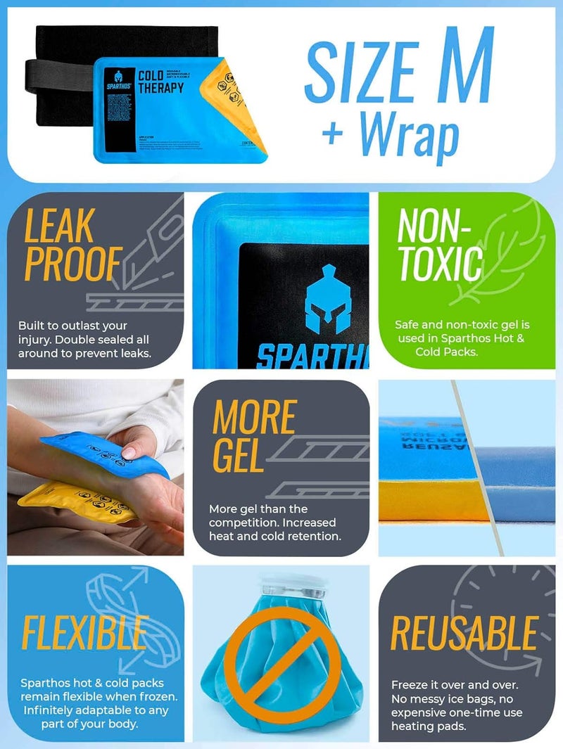 Sparthos Ice Packs for Injuries Reusable Soft Gel Hot Cold Icepack First Aid Pain Relief Wrap Bag Flexible Pack Instant Icing Compress Fits Knee Shoulder Elbow Medium Cover Pack of 1 - Image 5