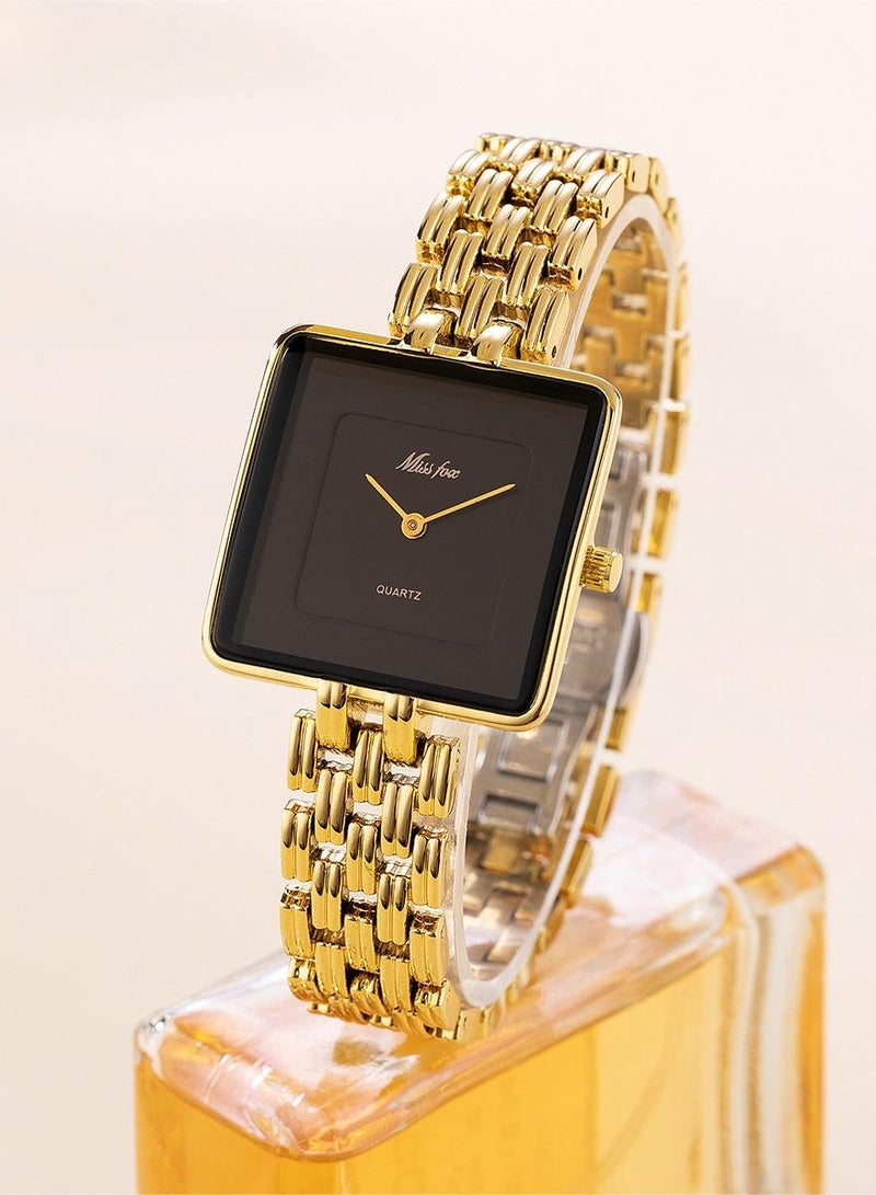MISS FOX Women's Fashion Minimalist Gold Square Watch Vintage Bracelet Design Quartz Watch - Image 1