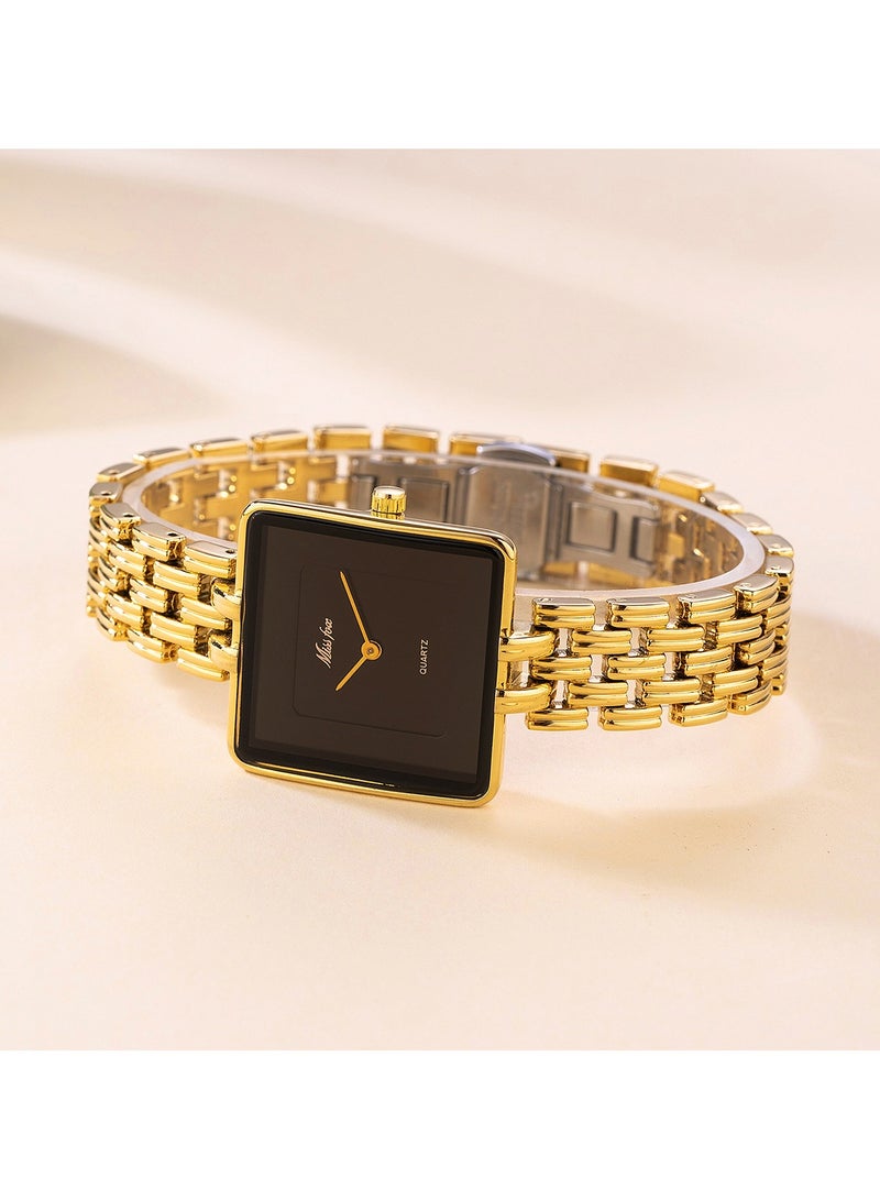 MISS FOX Women's Fashion Minimalist Gold Square Watch Vintage Bracelet Design Quartz Watch - Image 3