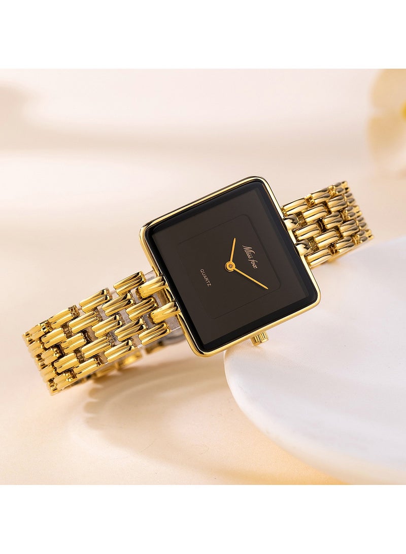 MISS FOX Women's Fashion Minimalist Gold Square Watch Vintage Bracelet Design Quartz Watch - Image 2