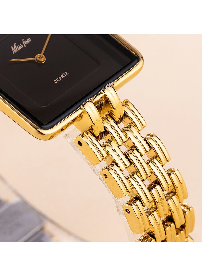 MISS FOX Women's Fashion Minimalist Gold Square Watch Vintage Bracelet Design Quartz Watch - Image 4
