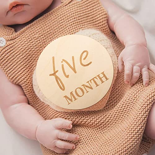 Haoser 12 PCS Wooden Baby Monthly Milestone - Milestone Photo Cards, 1-12 Months Wood Milestone Disc Set, Birth Announcement Sign for First Year Picture Props, 4 inch Diameter - Image 3